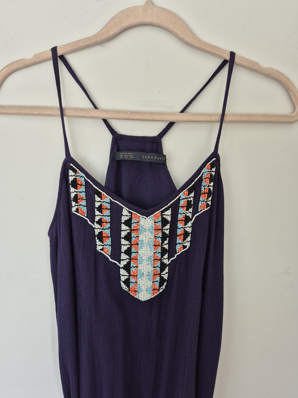 Zara Maxi Dress With Beaded Bub Front Navy Blue - Picture 5 of 9
